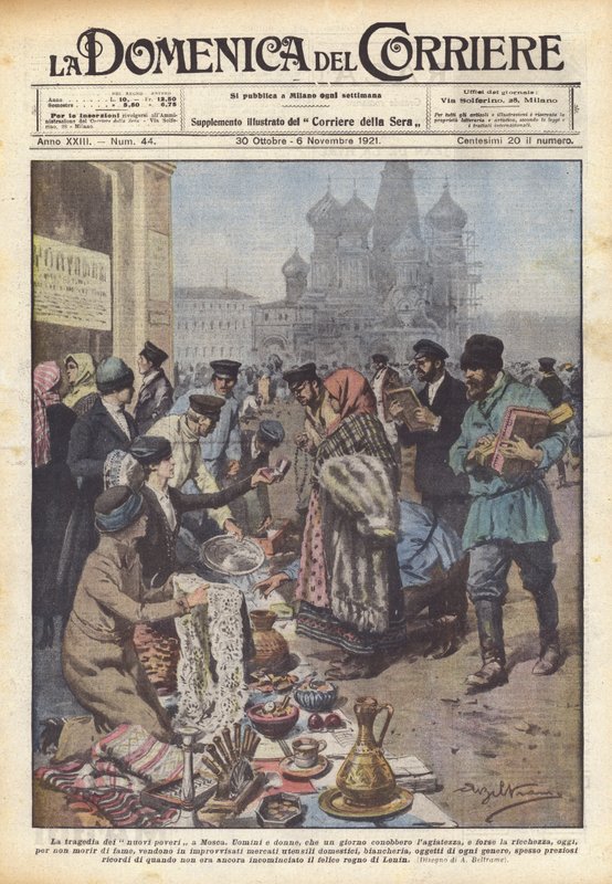 Tragedin för de nya fattiga i Moskva (färg litho) av Achille Beltrame
