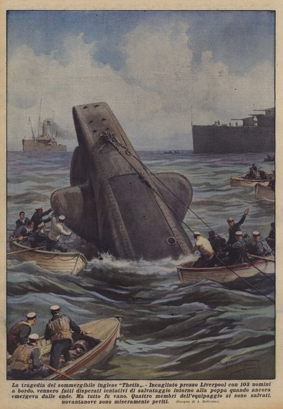 Tragedin för den engelska ubåten Thetis av Achille Beltrame