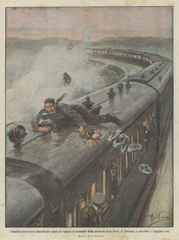 Järnvägsficklampa glömd på en vagn när ett tåg går i Toscana? av Achille Beltrame