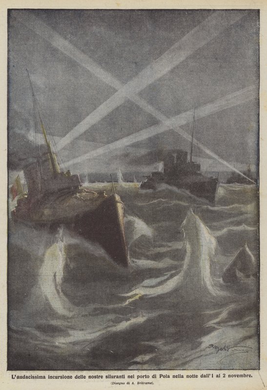 Laudacissima intrång av våra torpeder i hamnen i Pula natten från 1 till 2 november av Achille Beltrame