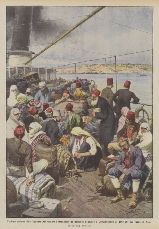 Har teamens ihärdiga agerande för att tvinga Dardanellerna skapat panik i Konstantinopel? av Achille Beltrame