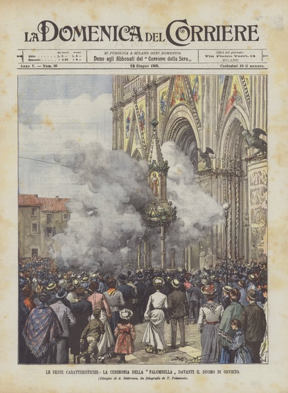 De karakteristiska festligheterna, Palombella-ceremonin framför Orvieto-katedralen av Achille Beltrame