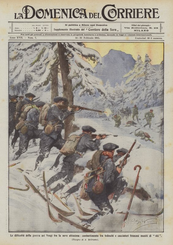 Svårigheterna med kriget i Vogeserna i den mycket höga snön, strider mellan tyskar? av Achille Beltrame
