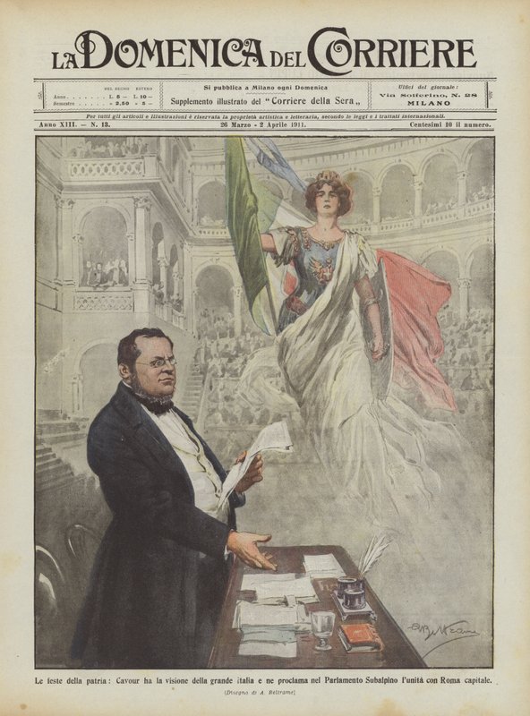Fosterlandets högtider, Cavour har visionen om det stora Italien och förkunnar den i parlamentet? av Achille Beltrame