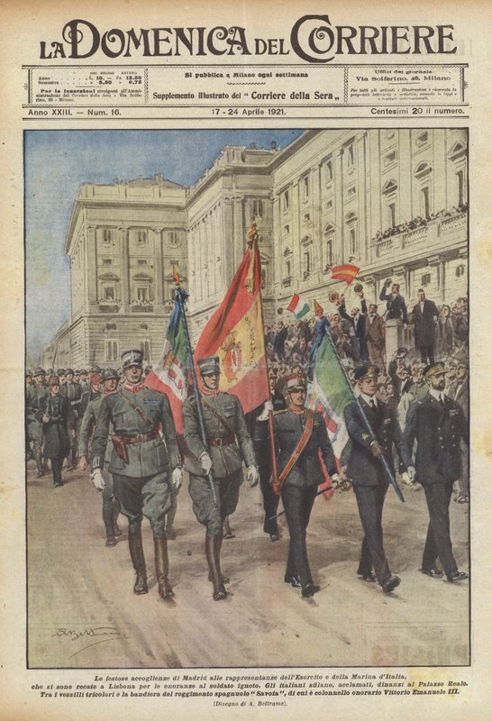 De festliga mottagningarna i Madrid för representationerna av armén och flottan i Italien? av Achille Beltrame