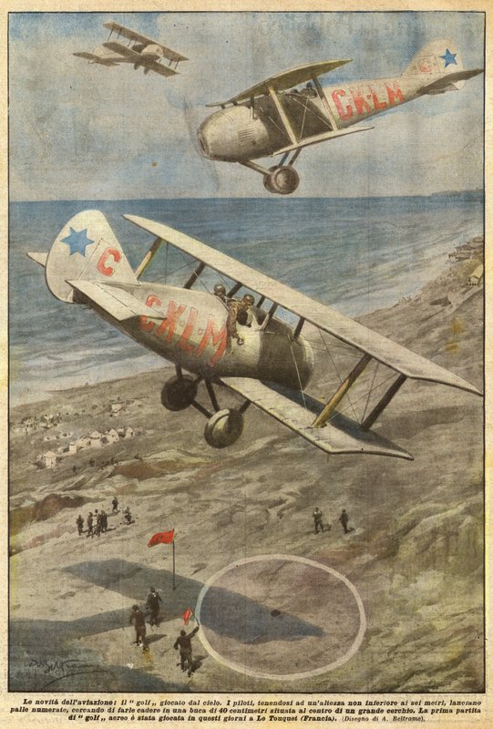 Nyheten om flyget, golf spelas från himlen av Achille Beltrame