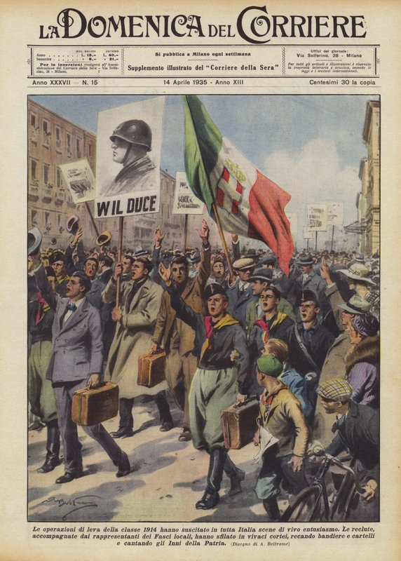 De militära operationerna av klassen 1914 väckte scener av livlig entusiasm i hela Italien av Achille Beltrame