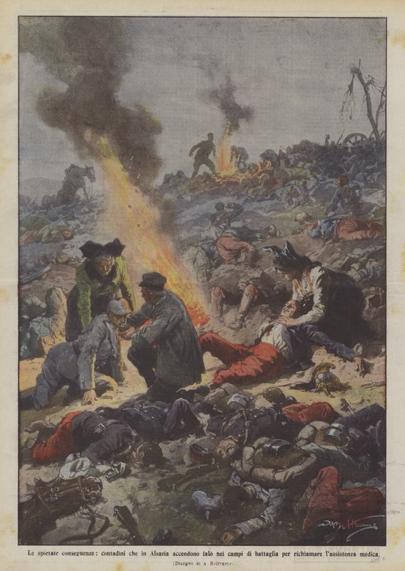 De skoningslösa konsekvenserna, bönder som i Alsace tänder brasor på slagfälten för? av Achille Beltrame
