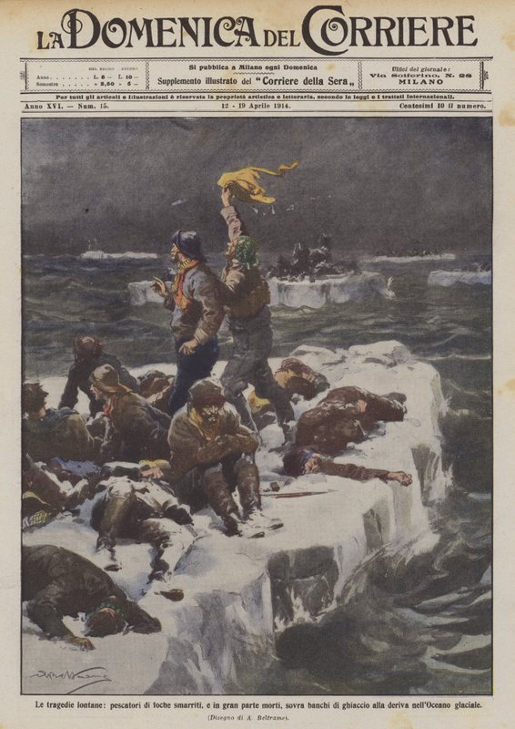 De avlägsna tragedierna, förlorade och till stor del döda sälfiskare på isflak? av Achille Beltrame