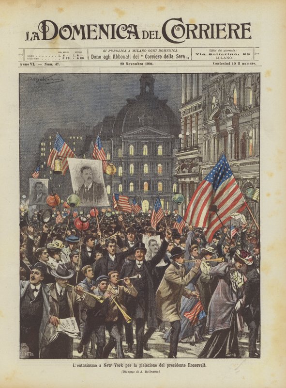 Entusiasmen i New York för omvalet av president Roosevelt av Achille Beltrame