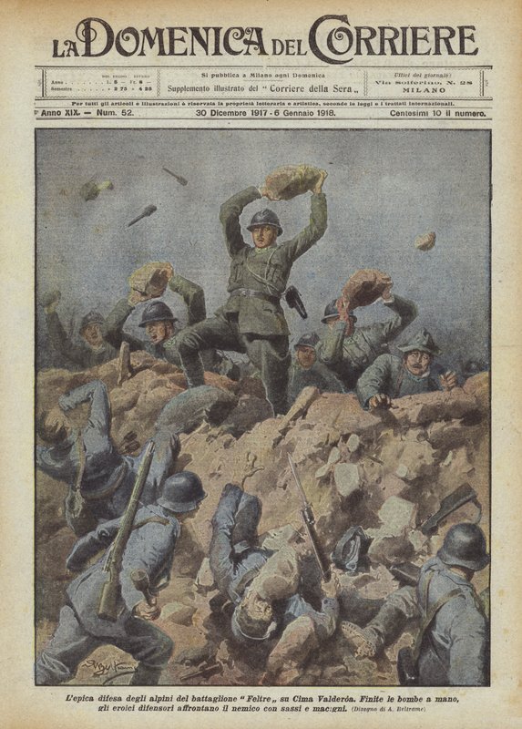 Lepic försvar av Alpini av Feltre bataljonen på Cima Valderoa av Achille Beltrame