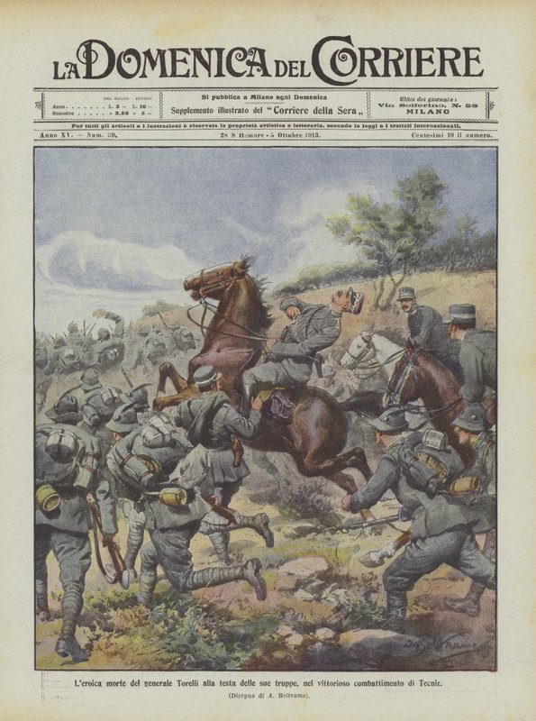 General Torellis heroiska död i spetsen för sina trupper, i det segerrika slaget vid Tecniz av Achille Beltrame