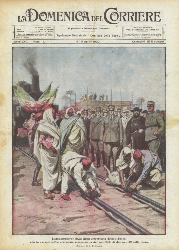 Invigningen av järnvägslinjen Tripoli-Zuara, med den karakteristiska muslimska ceremonin? av Achille Beltrame