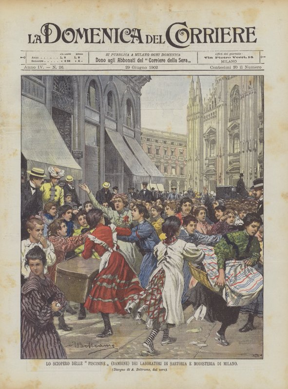 The Strike Of The Piscinine (Girls) of the Skrädderi och Millinery Workshops i Milano av Achille Beltrame
