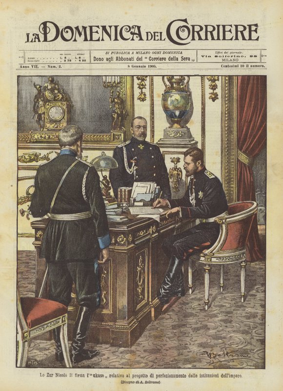 Tsaren Nicolo Lukasesignaturen som rör förbättringsprojektet för imperiets institutioner av Achille Beltrame