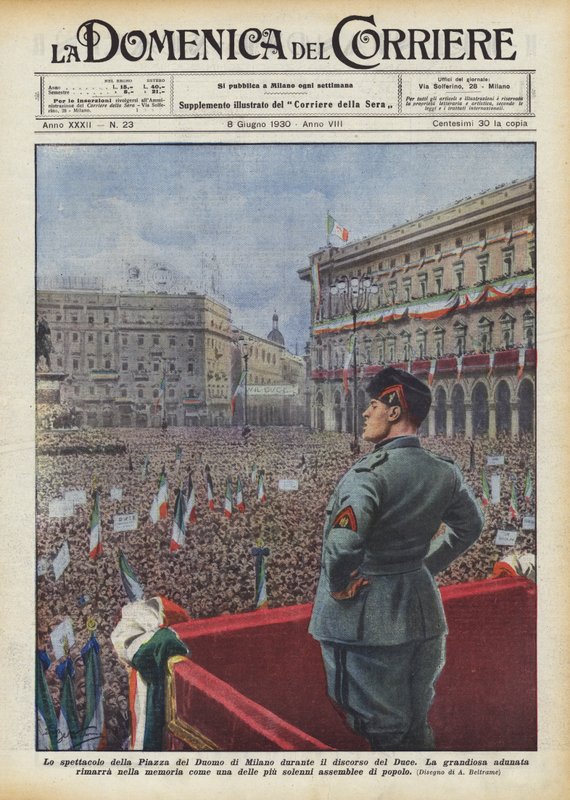 Skådespelet på Piazza del Duomo i Milano under Duce-talet av Achille Beltrame