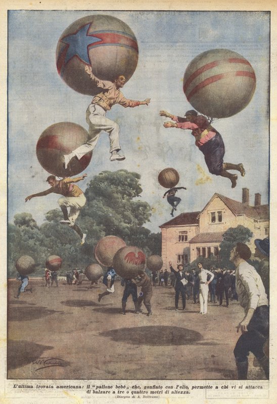 Den senaste amerikanska gimmicken, babyballongen som, uppblåst med helium, gör att de som fäster sig vid den? av Achille Beltrame