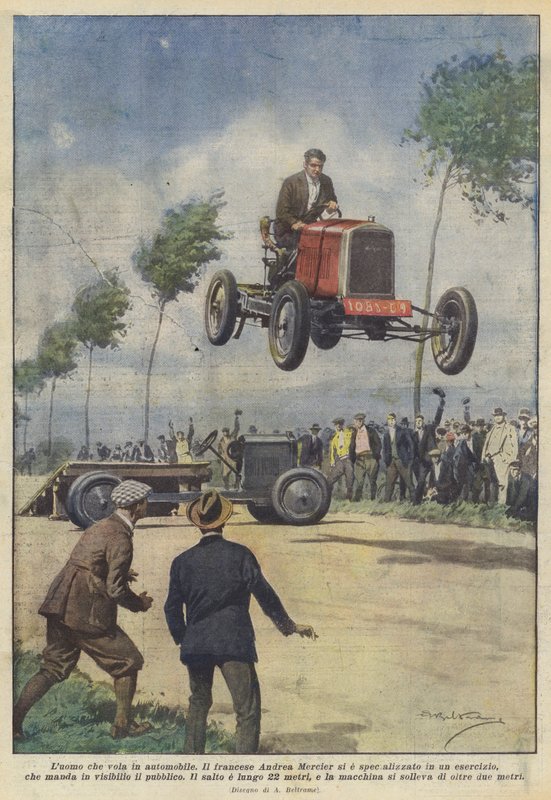 Man som flyger i en bil av Achille Beltrame