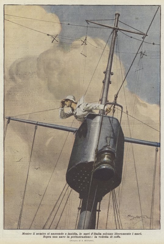 Medan fienden gömmer sig eller lurar seglar italienska fartyg fritt på haven av Achille Beltrame