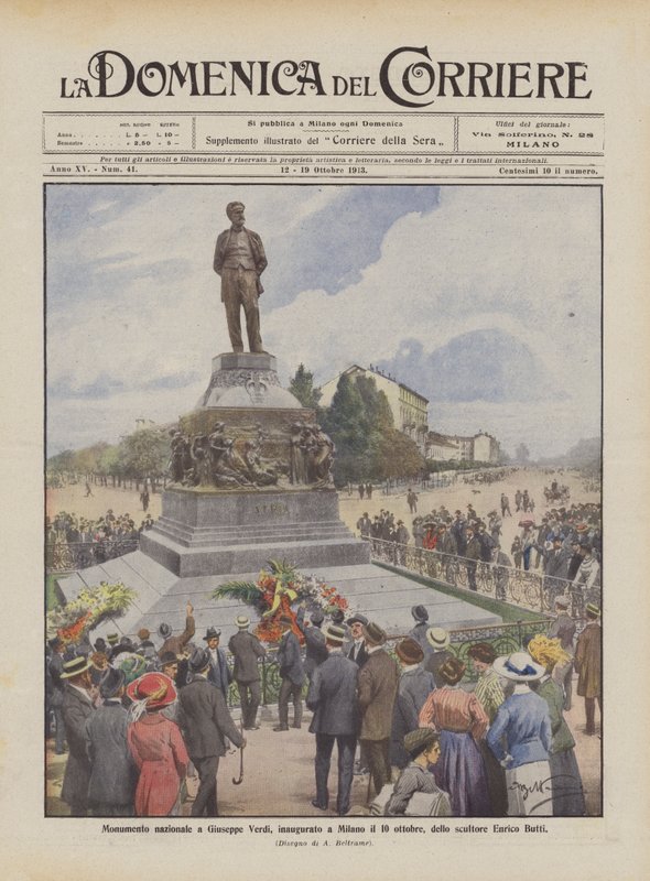 Nationalmonument för Giuseppe Verdi, invigt i Milano den 10 oktober, av skulptören Enrico Butti av Achille Beltrame