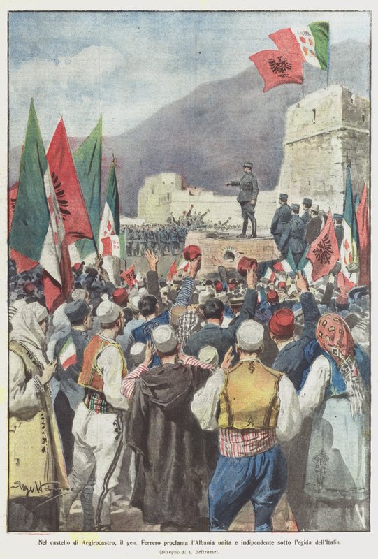 I slottet Gjirokastra utropade Gen Ferrero Albanien förenat och oberoende enligt Italiens lag av Achille Beltrame