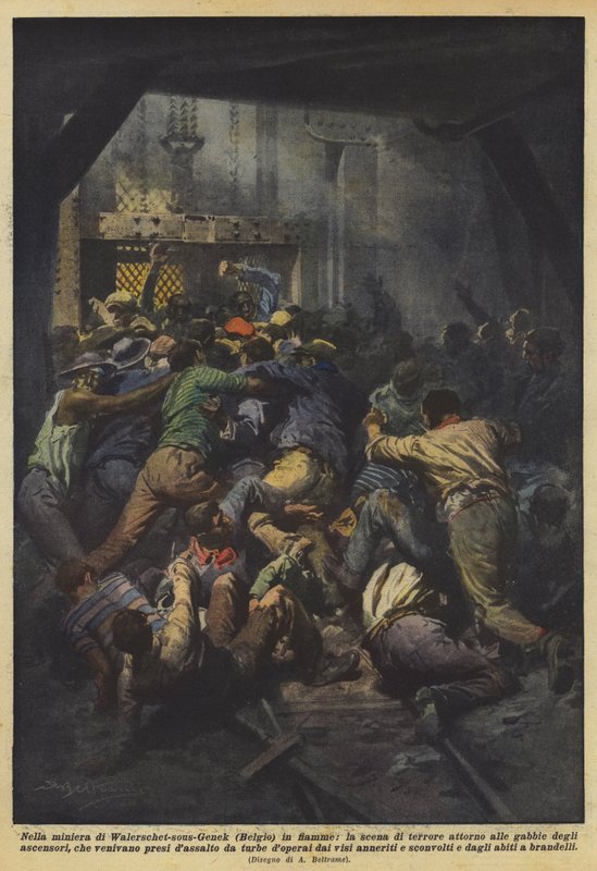 I den brinnande gruvan i Waterschei-sous-Genk (Belgien), skräckplatsen runt burarna? av Achille Beltrame
