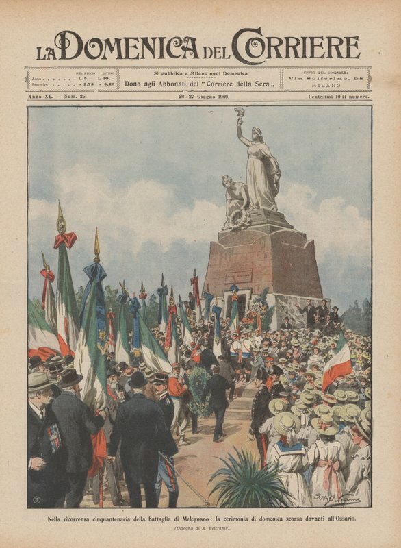 På femtioårsdagen av slaget vid Melegnano, förra söndagens ceremoni framför ossuariet av Achille Beltrame