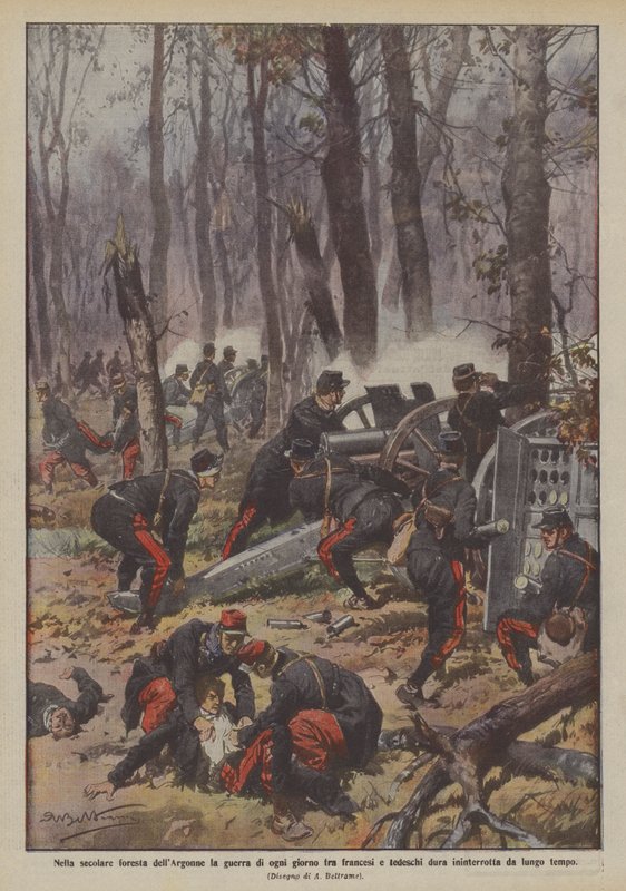 Varar vardagskriget mellan fransmännen och tyskarna i den månghundraåriga skogen i Argonne? av Achille Beltrame
