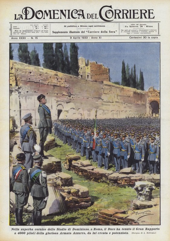 I den fantastiska miljön på Stadium of Domitian, i Rom, höll Duce Grand Report på 4000? av Achille Beltrame