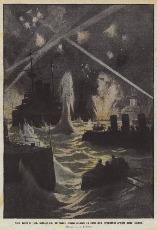 I Pulas vatten, under en av de senaste effektiva attackerna från det formidabla italienska flygvapnet av Achille Beltrame