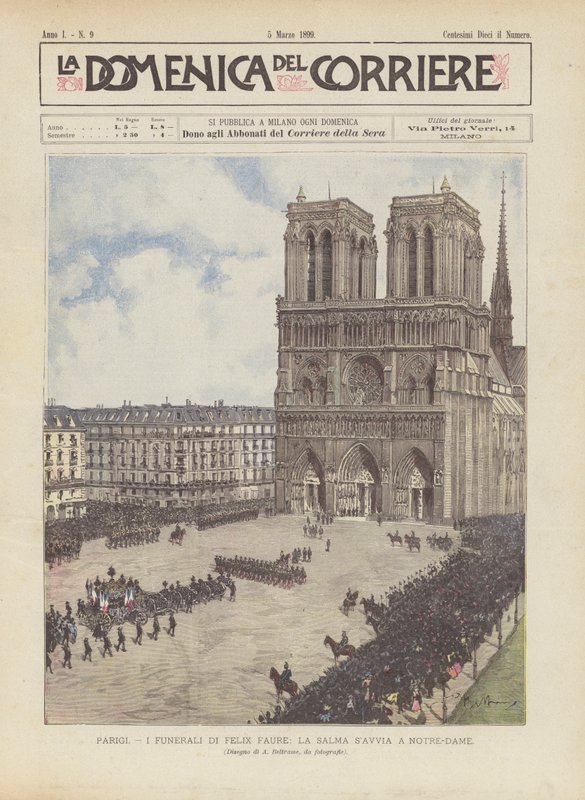 Paris, Felix Faures begravning, kroppen går till Notre-Dame av Achille Beltrame