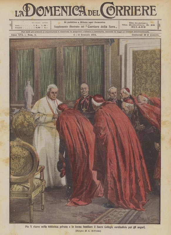 Pius X tar emot Sacred College of Cardinals i sitt privata bibliotek och familjebibliotek för sina hälsningar av Achille Beltrame