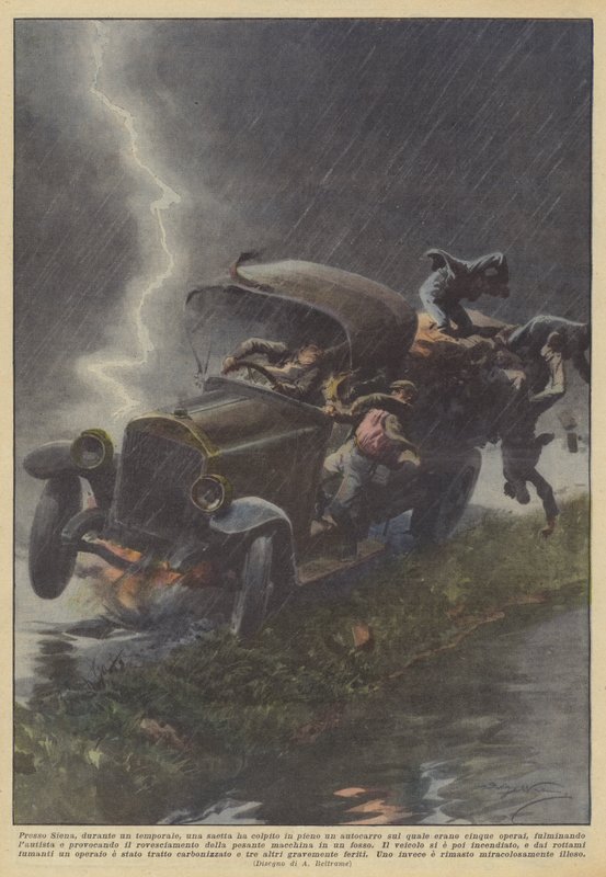 Nära Siena, under en storm, träffade en blixt en lastbil de var på i sin helhet? av Achille Beltrame