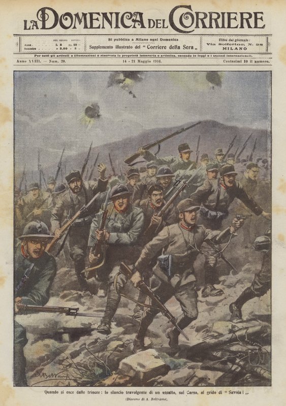 När du kommer ut ur skyttegravarna, den överväldigande farten av ett anfall, på Karst, till Savoyens rop! av Achille Beltrame