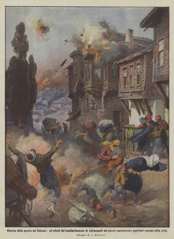 Återupptagande av kriget på Balkan, effekterna av bombningen av Adrianopel på de fattiga? av Achille Beltrame