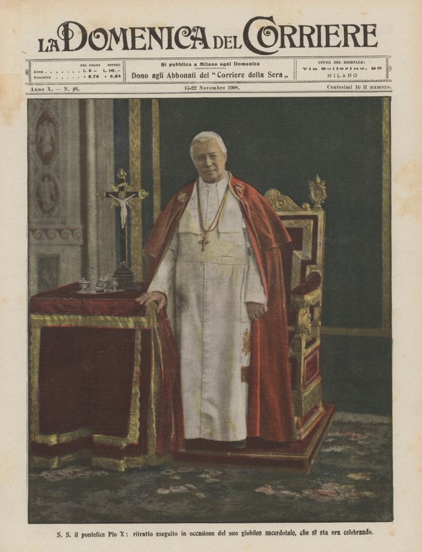 S S Påven Pius X, porträtt avrättad med anledning av hans prästjubileum, som nu firas av Achille Beltrame