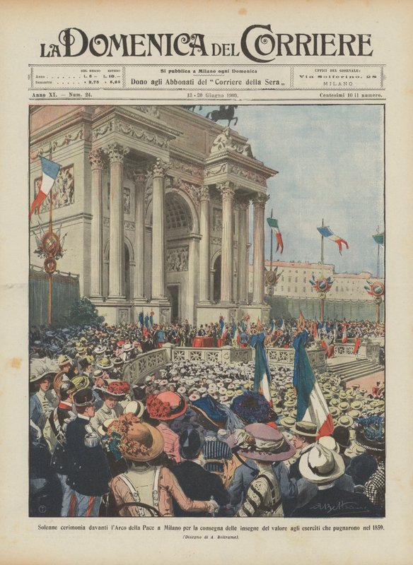 Högtidlig ceremoni framför Arco della Pace i Milano för leverans av värdebeteckningarna till? av Achille Beltrame