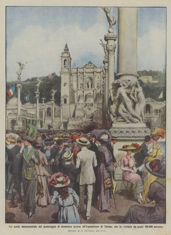 Vem fick besök på den monumentala bron i söndags eftermiddag på Turin-utställningen? av Achille Beltrame