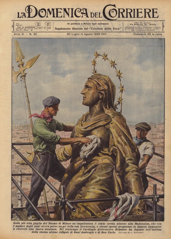 Byggdes en byggnadsställning runt Madonnina på Milanos katedrals högsta spira? av Achille Beltrame