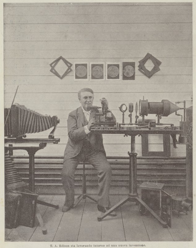 T A Edison arbetar kring en ny uppfinning av Achille Beltrame