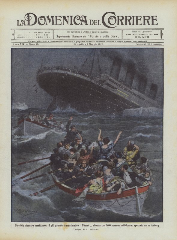 Fruktansvärd sjökatastrof, största oceanfartyget Titanic sjunker med 1600 personer? av Achille Beltrame