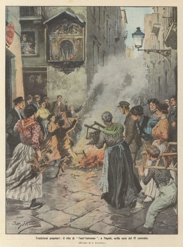 Populära traditioner, riten av Sant Antuono, i Neapel, på kvällen den 17:e av Achille Beltrame