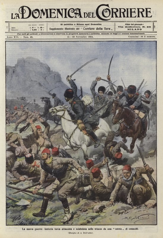 Turkiskt infanteri attackerats i skyttegravarna av ett kompani kosacker av Achille Beltrame