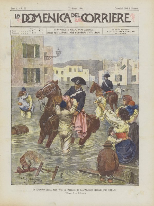 Ett avsnitt av Salerno Floods, The Rescue By Soldiers av Achille Beltrame