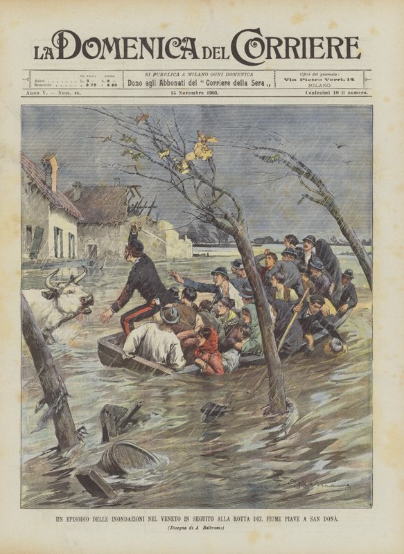 Ett avsnitt av översvämningarna i Veneto som följer floden Piave i San Dona av Achille Beltrame