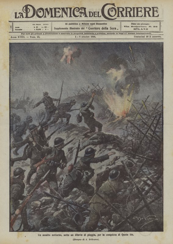 Ett nattanfall, under en störtflod av regn, för erövringen av höjd 144 av Achille Beltrame