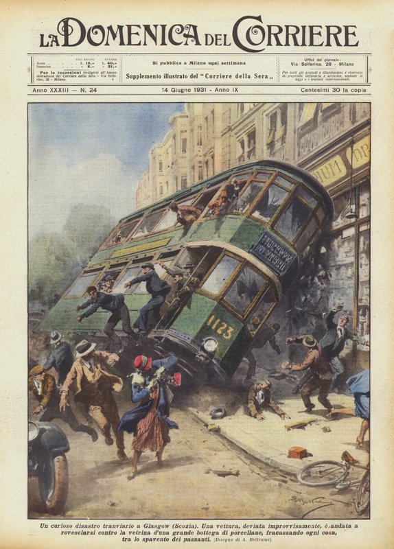 En märklig spårvagnskatastrof i Glasgow (Skottland) av Achille Beltrame