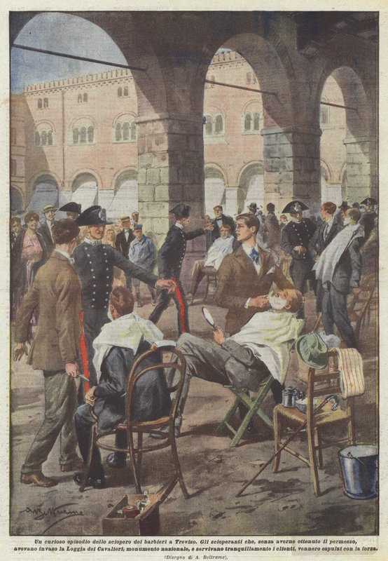 Ett märkligt avsnitt av barberarstrejken i Treviso av Achille Beltrame
