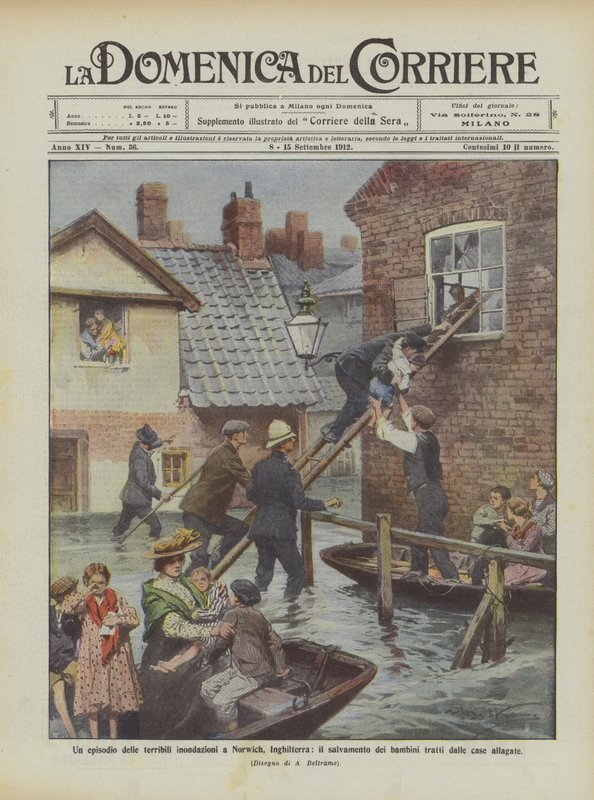 Ett avsnitt av de fruktansvärda översvämningarna i Norwich, England, räddningen av de utsatta barnen? av Achille Beltrame