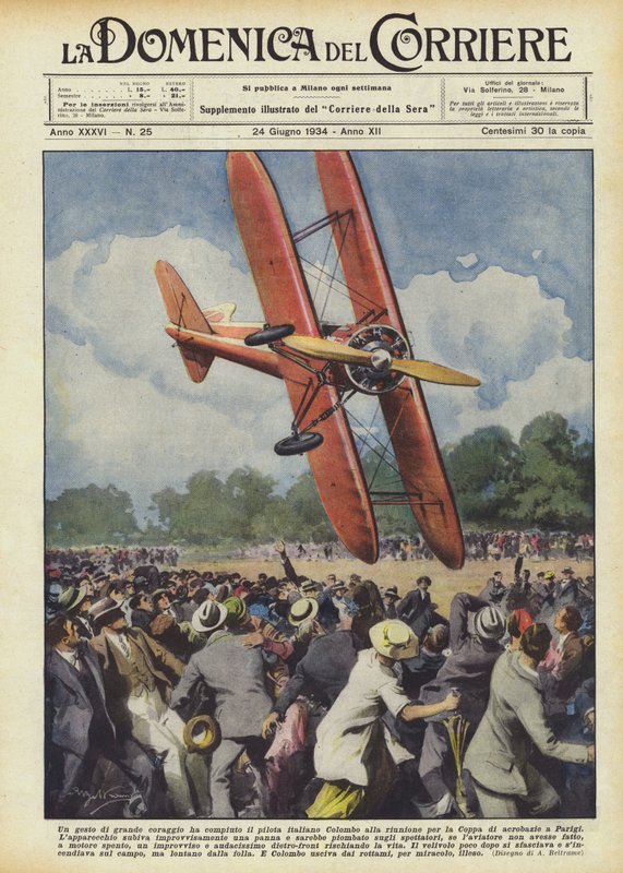 En gest av stort mod gjordes av den italienske piloten Colombo vid mötet för Acrobatics Cup i Paris av Achille Beltrame